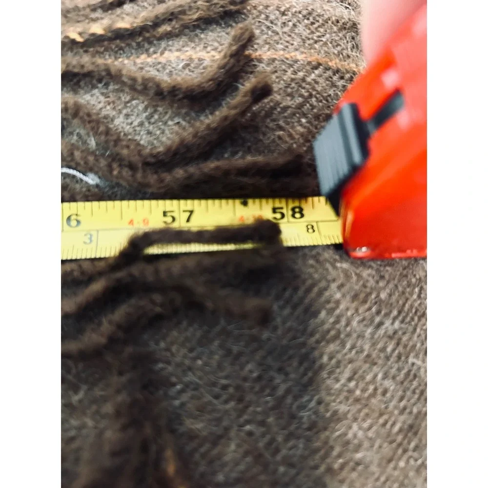 Murano Brown 100%‎ Alpaca Peruvian Wool Herringbone Pinstripe Scarf Fringe 58